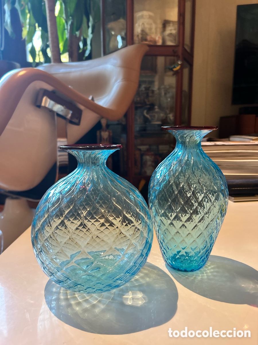 Vintage: Pareja de jarrones dise&ntilde;o Monofiore de Venini