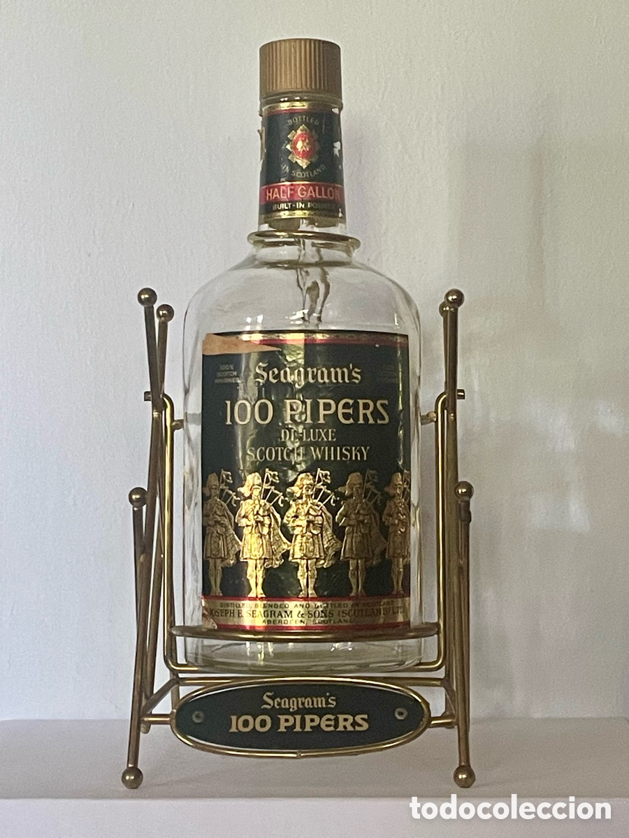 Vintage: Botella con soporte whisky Seagrams 100 pipeta