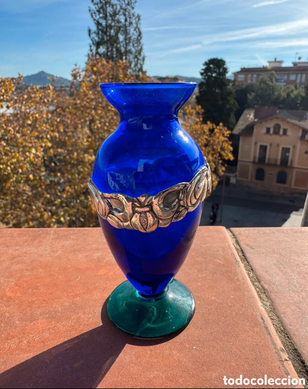 Vintage: Jarr&oacute;n de cristal soplado murano y plata