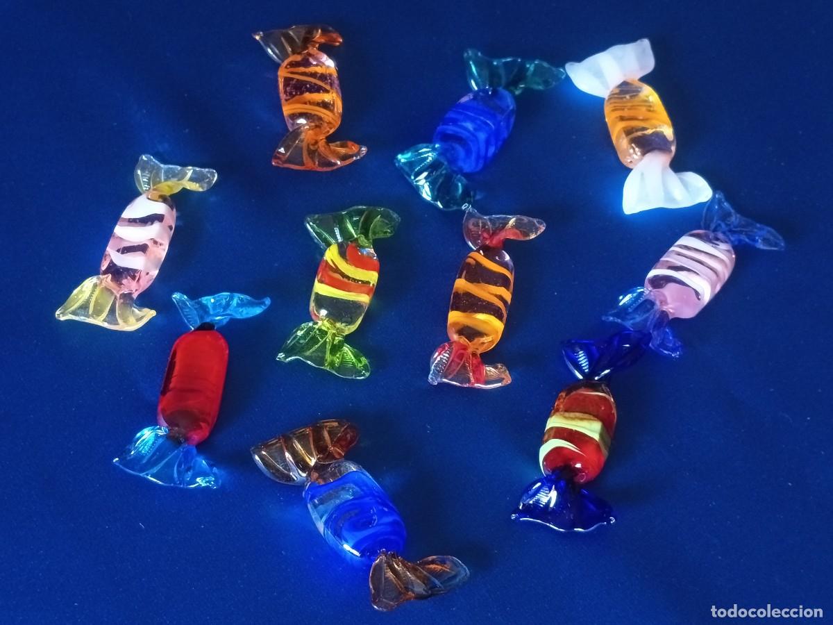 Vintage: DIEZ BONITOS CARAMELOS DE CRISTAL DE MURANO DE DIVERSOS COLORES. VINTAGE