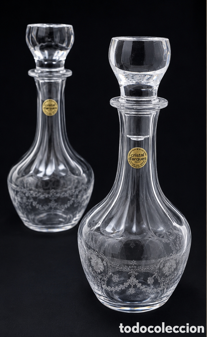Vintage: Pareja de licoreras de cristal al plomo Cristal d'Arques France con tapones originales