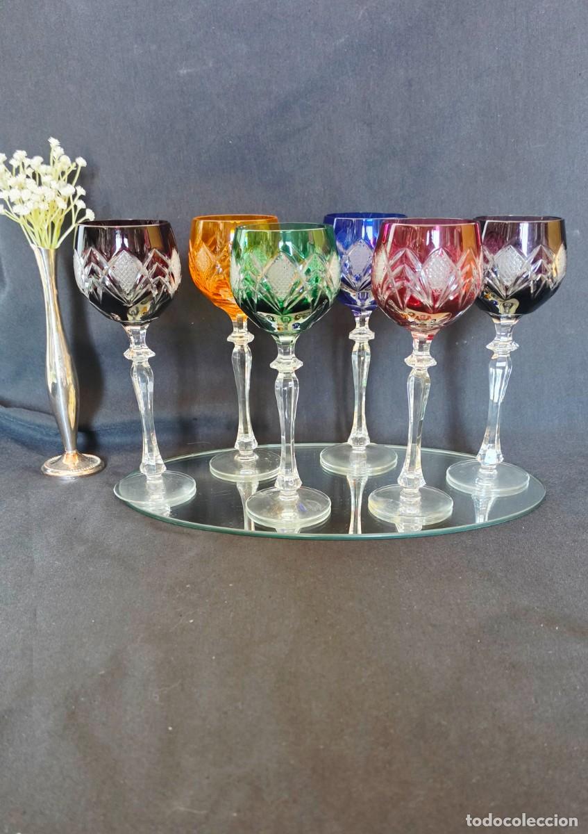 Vintage: Lote 6 Copas Nachtmann Cristal Multicolor Estilo Bohemio / Franc&eacute;s Vintage 1960-1980 Cristal Plomo