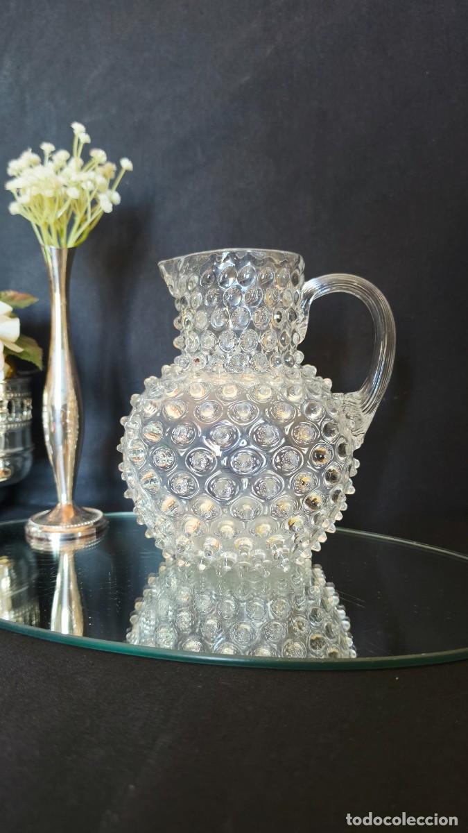 Vintage: Jarra de Agua Vintage de Vidrio Hobnail Puntas de Diamante Cristal Prensado