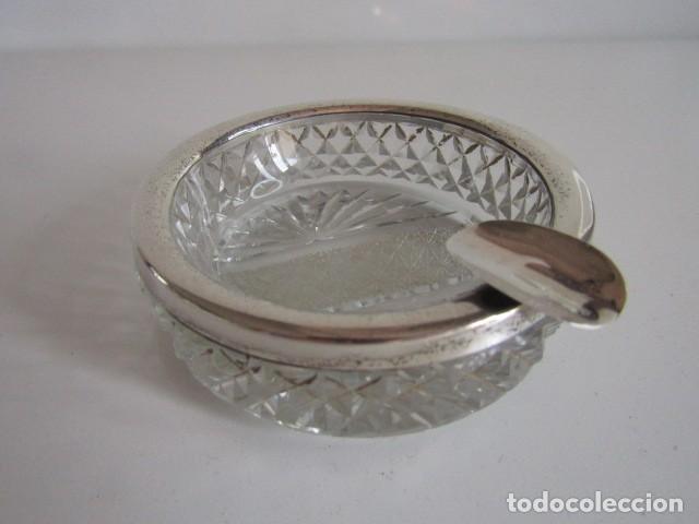 Vintage: PRECIOSO CENICERO DE CRISTAL TALLADO CON REPOSACIGARRILLOS DE PLATA - SELLO - S.XX