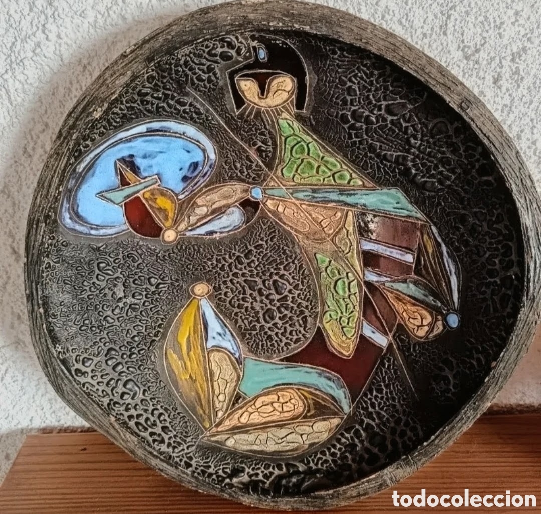 Vintage: Plato de terracota vidriada firmado por el ceramista Manuel Benlloch