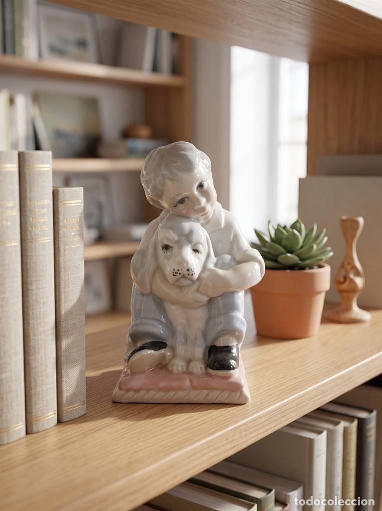 Vintage: FIGURA DE NI&Ntilde;O CON PERRITO