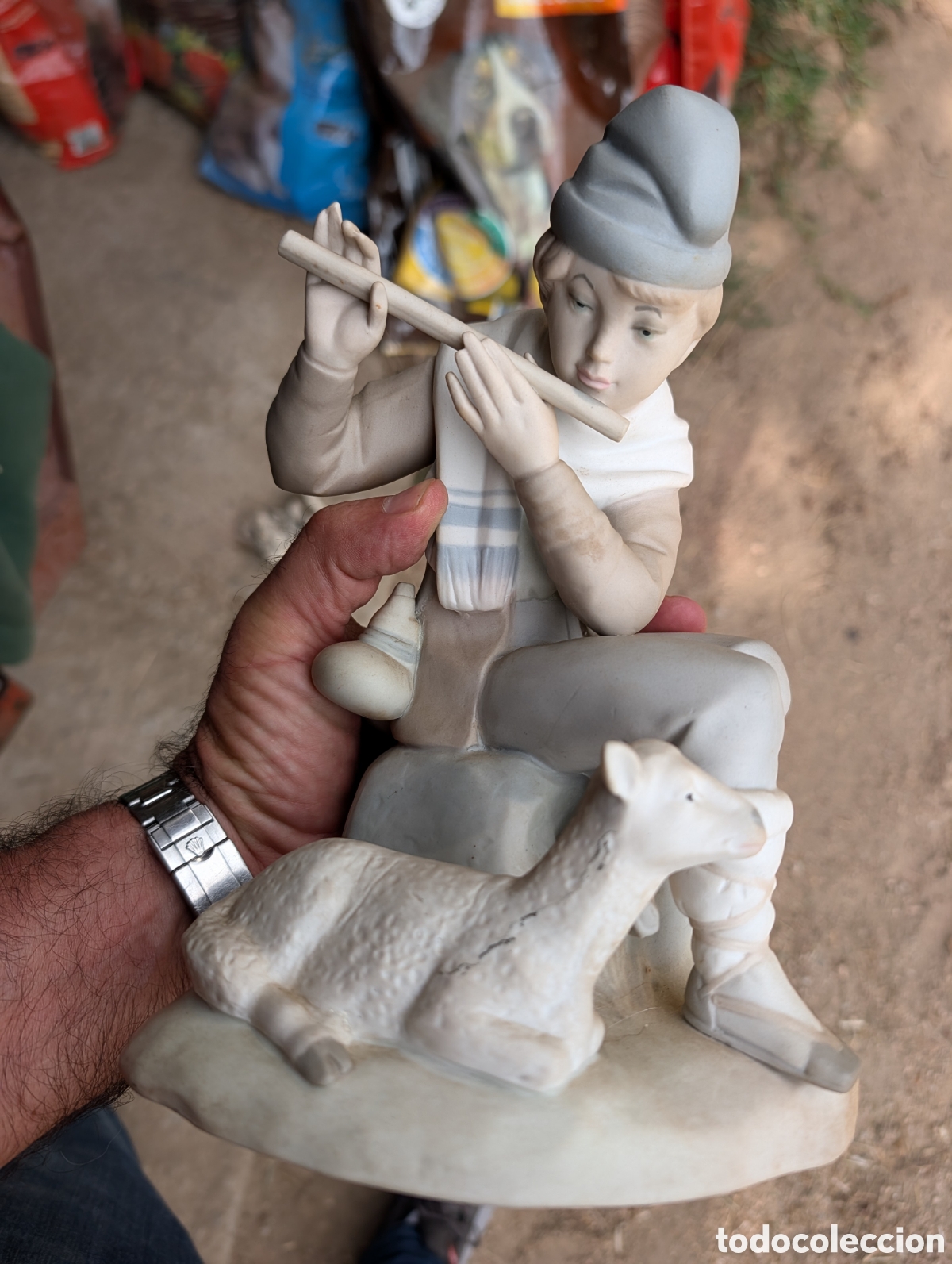 Vintage: Figura de Porcelana: Pastor con Flauta Estilo lladro