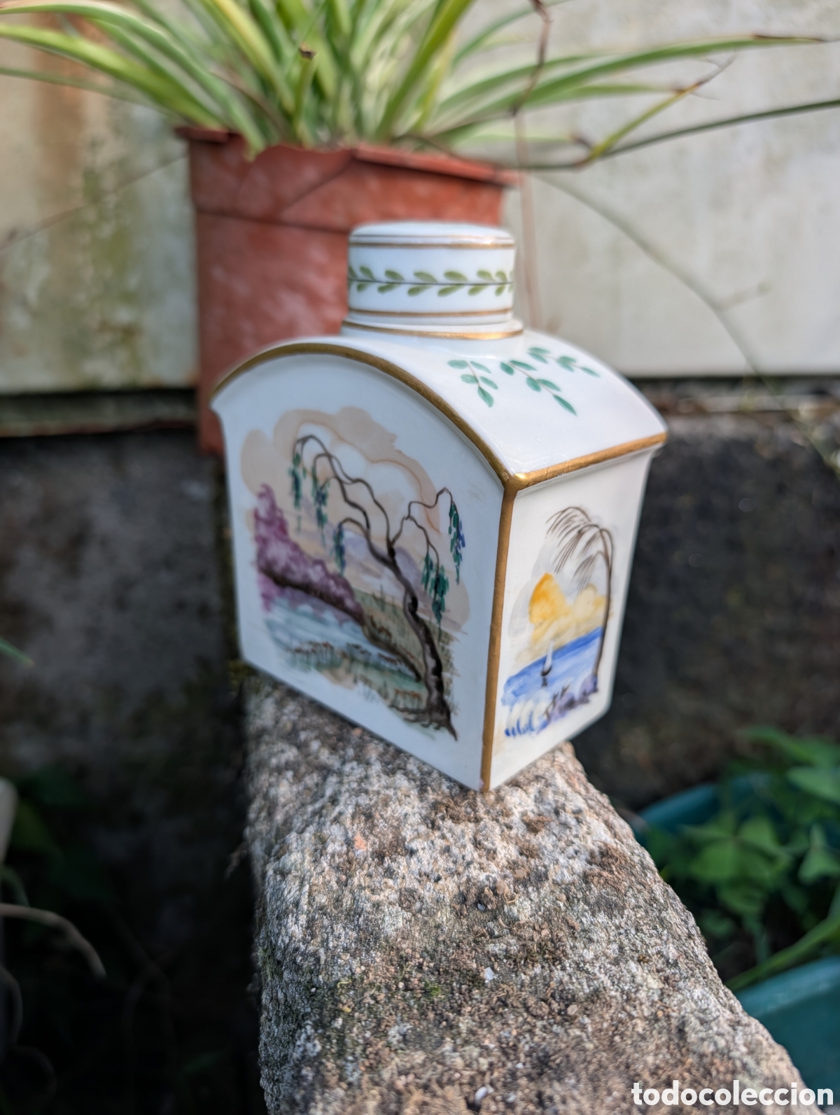 Vintage: Tarro de T&eacute; de Porcelana Santa Clara - Decorado a Mano