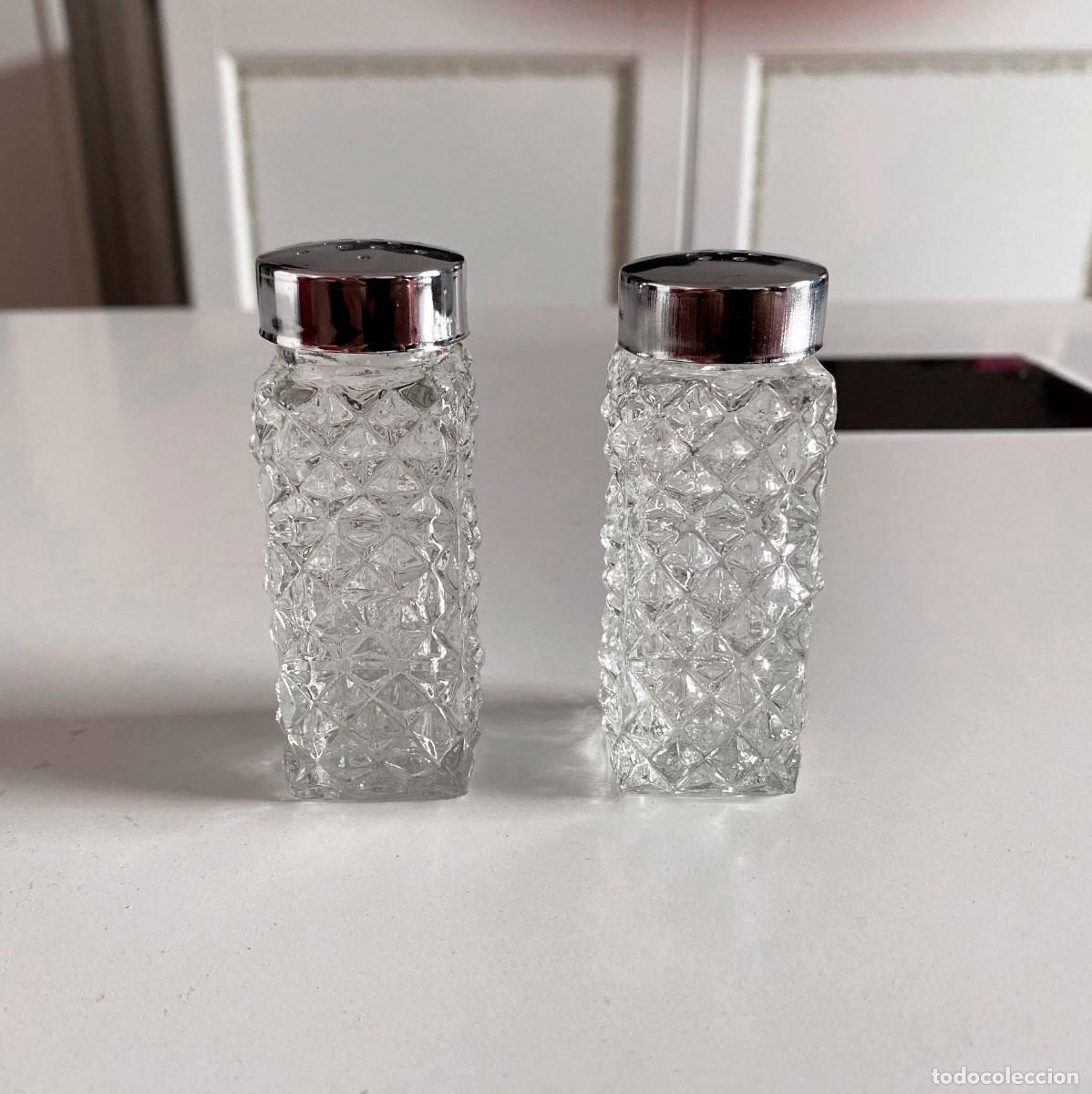 Vintage: SALERO Y PIMENTERO VINTAGE DE CRISTAL LABRADO CON RELIEVE