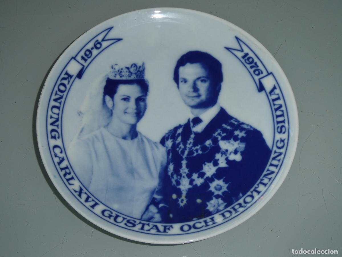 Vintage: PLATO CER&Aacute;MICA. NUMERADO LIMITADO. A&Ntilde;O 1976 ENLACE CASA REAL SUECA BODA REY GUSTAF SUECIA 19CM 300GR