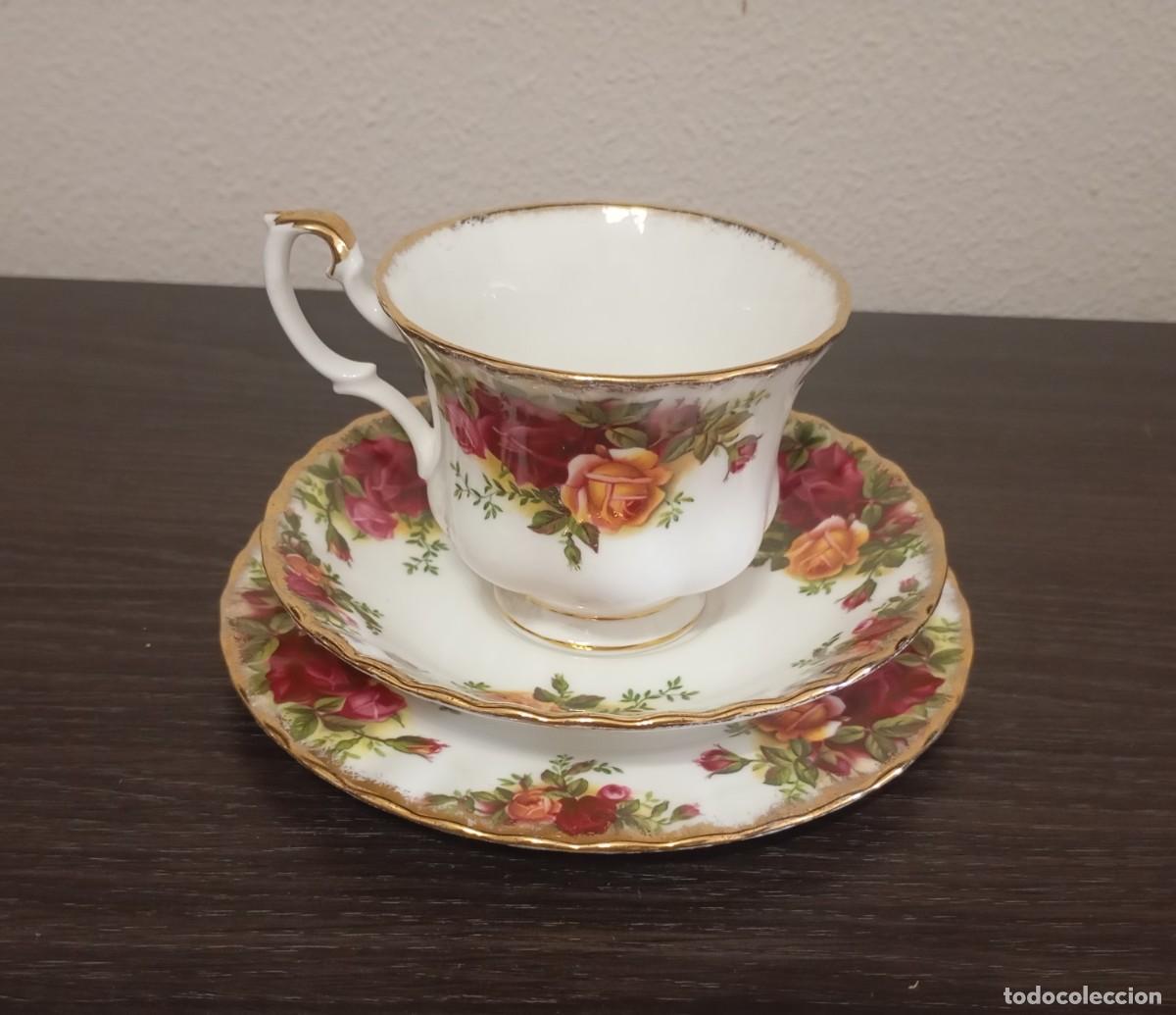 Vintage: ELEGANTE JUEGO TRIO DE T&Eacute;,DE PORCELANA FINA ROYAL ALBERT, MODELO OLD COUNTRY ROSES, VINTAGE