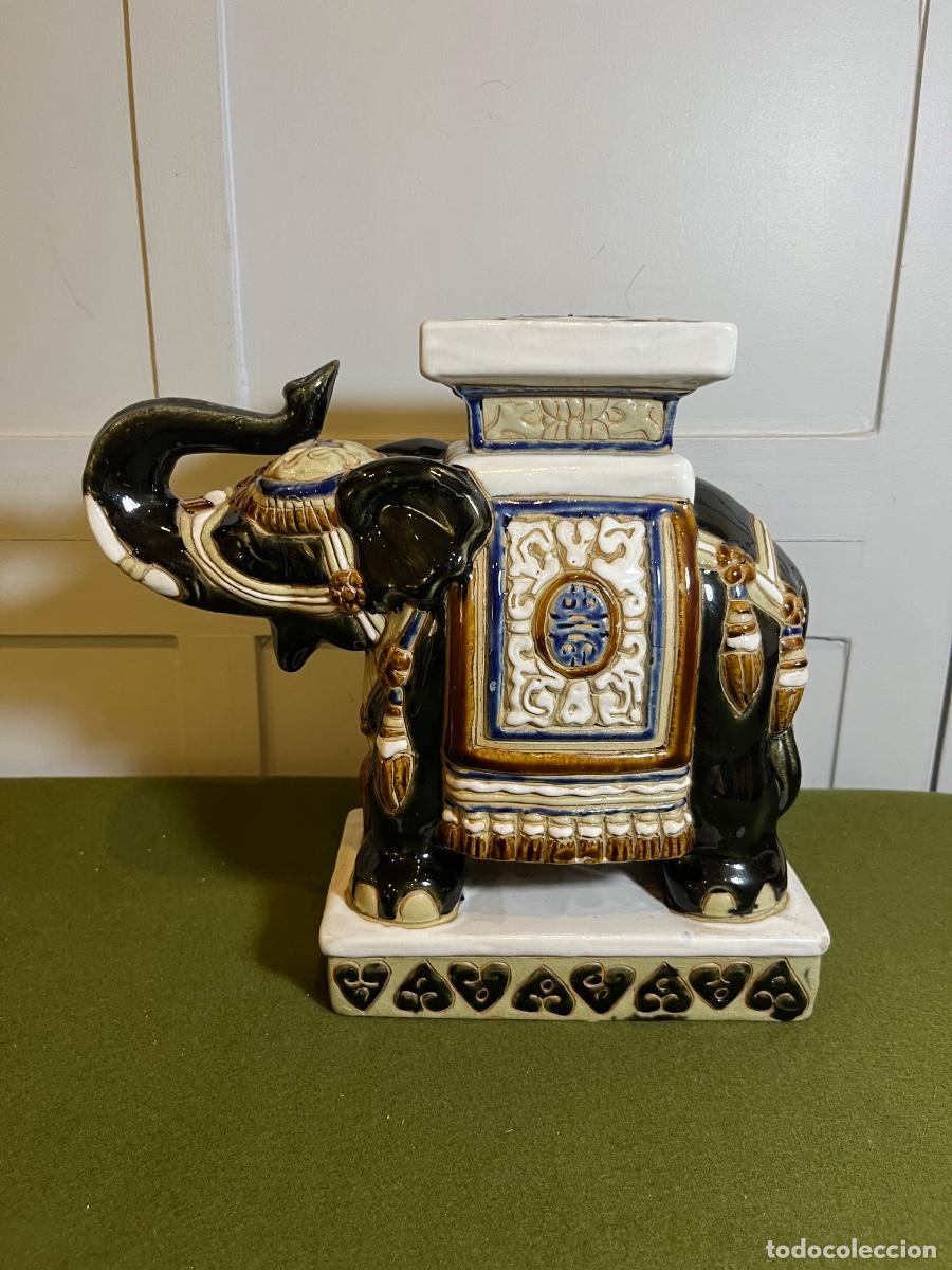 Vintage: Peana para maceta con elefante de cer&aacute;mica esmaltada vintage estilo Chinoiserie Hollywood Regency