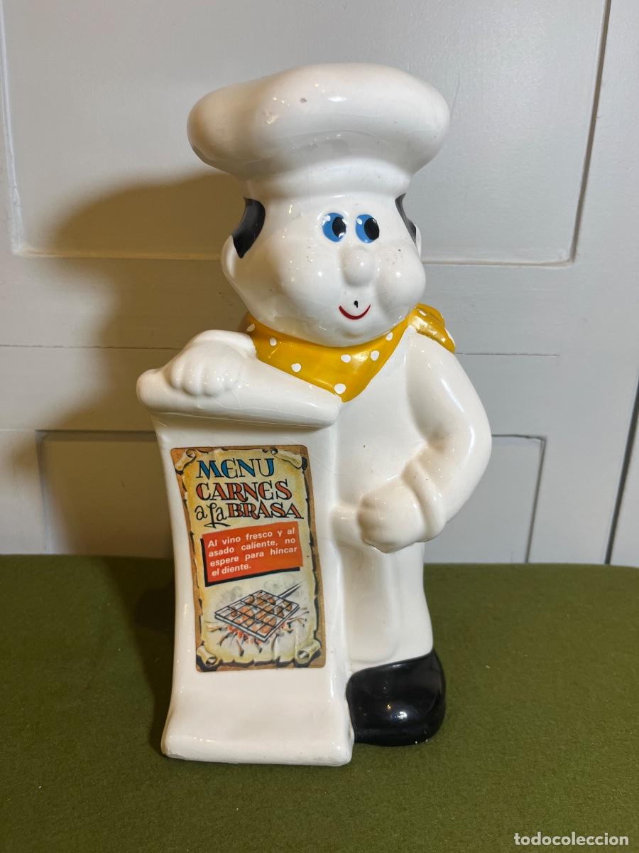 Vintage: Figura cocinero de cer&aacute;mica portautensilios vintage &ndash; Soporte cocina Carnes a la Brasa &ndash; A&ntilde;os 80