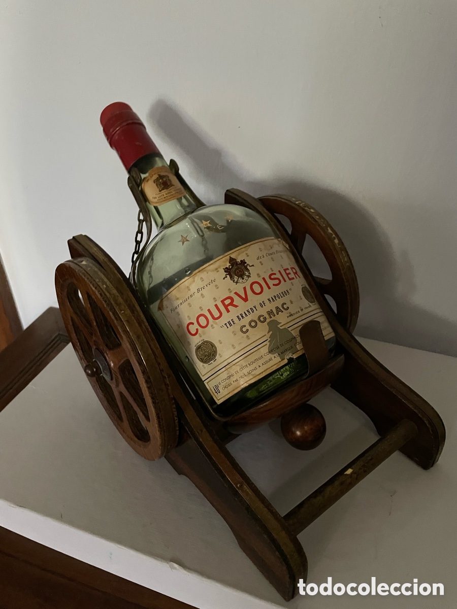 Vintage: Soporte de madera con botella de cognac - Foto 2