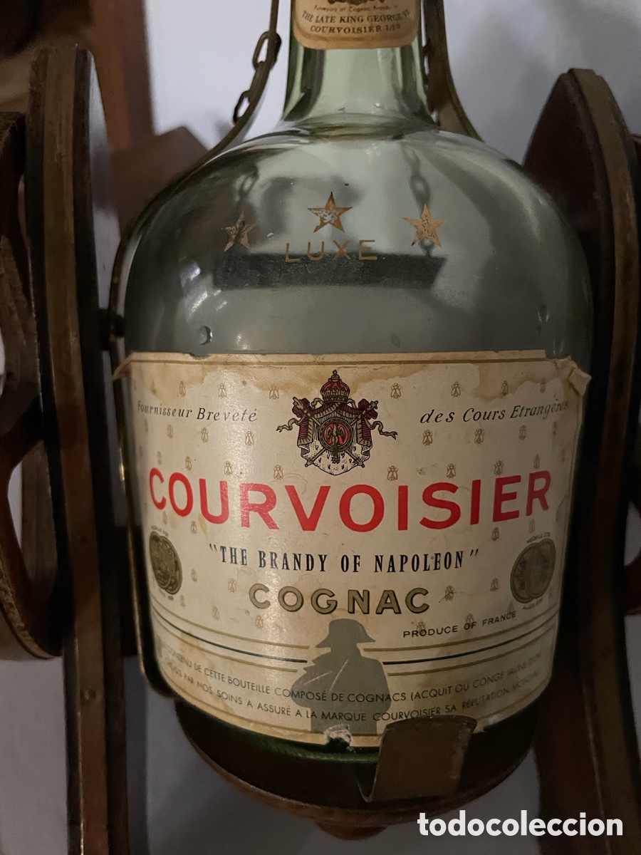 Vintage: Soporte de madera con botella de cognac - Foto 3