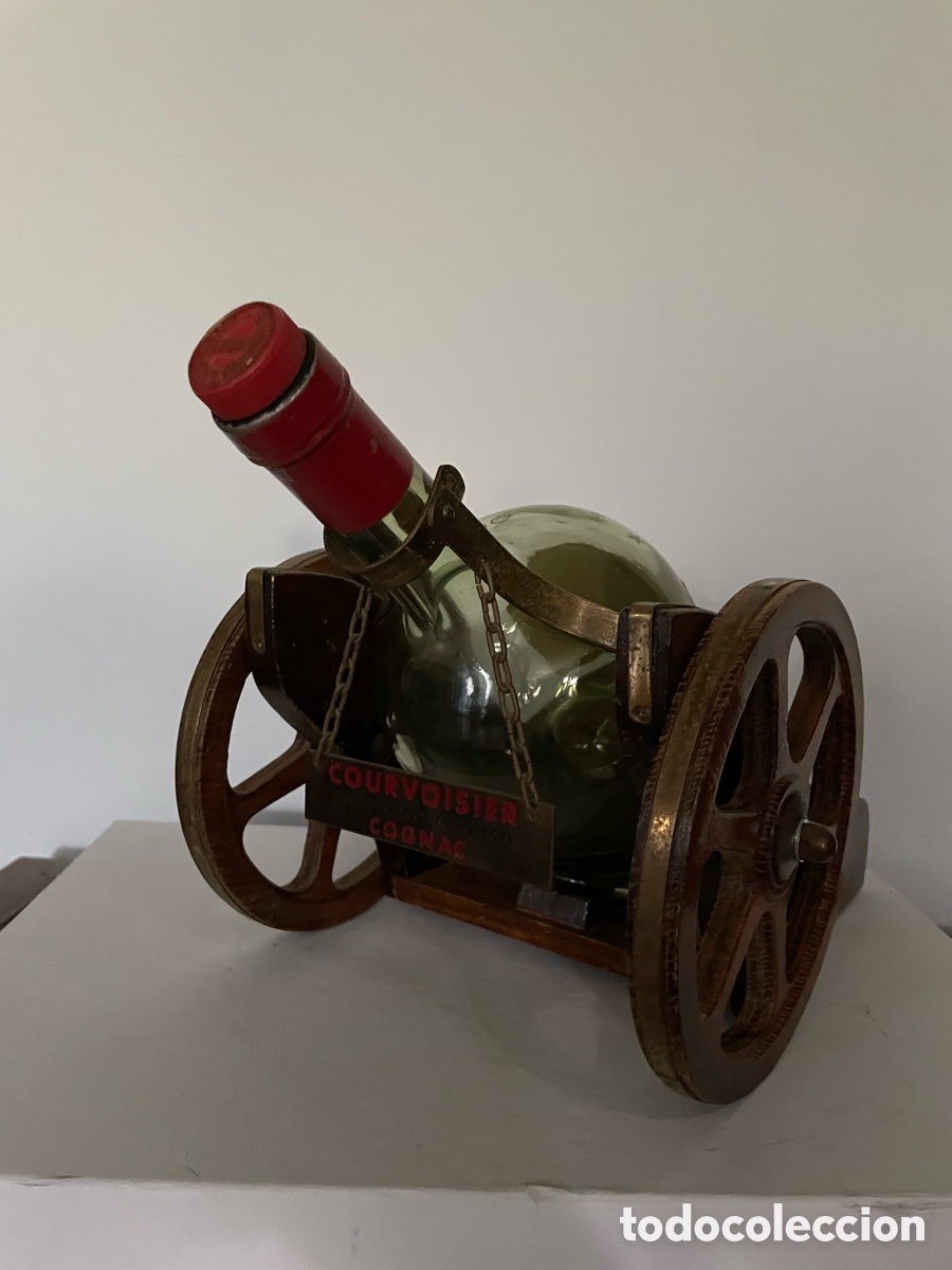 Vintage: Soporte de madera con botella de cognac - Foto 5