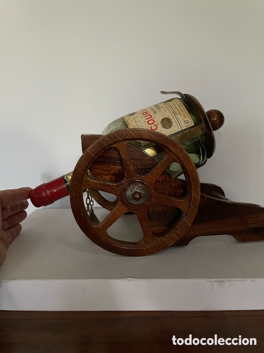 Vintage: Soporte de madera con botella de cognac - Foto 6