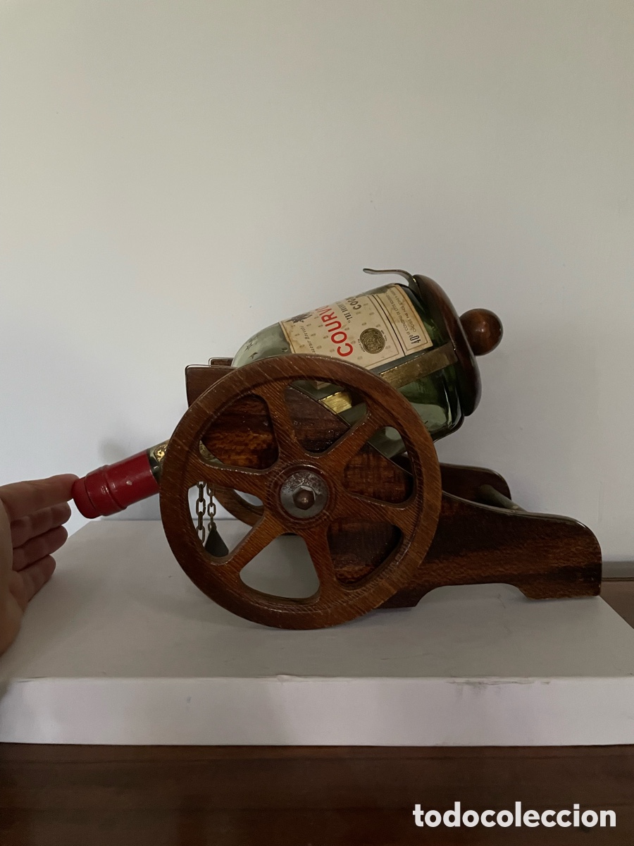 Vintage: Soporte de madera con botella de cognac - Foto 7