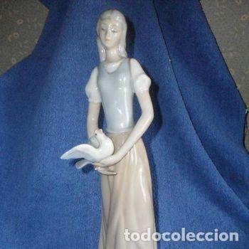 Vintage: Figura porcelana Tengra Dama con Paloma 35 cm antigua decoracion PEIFER