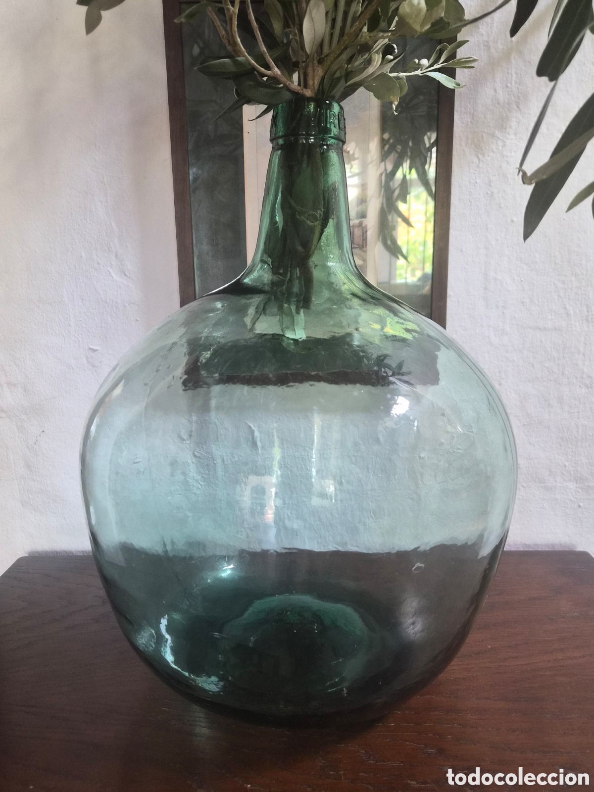 Vintage: Antigua damajuana VIRESA 16 LX de cristal verde &ndash; Espa&ntilde;a &ndash; Pieza decorativa original
