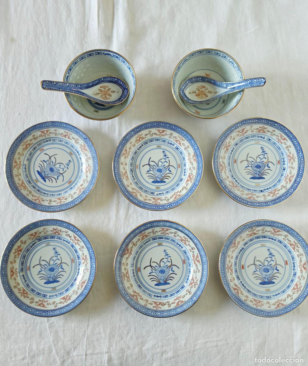 Vintage: Juego de Mesa Platos Porcelana China &rdquo;Grano de Arroz&rdquo; Jingdezhen Vintage (A&ntilde;os 70/80) | 10 Piezas