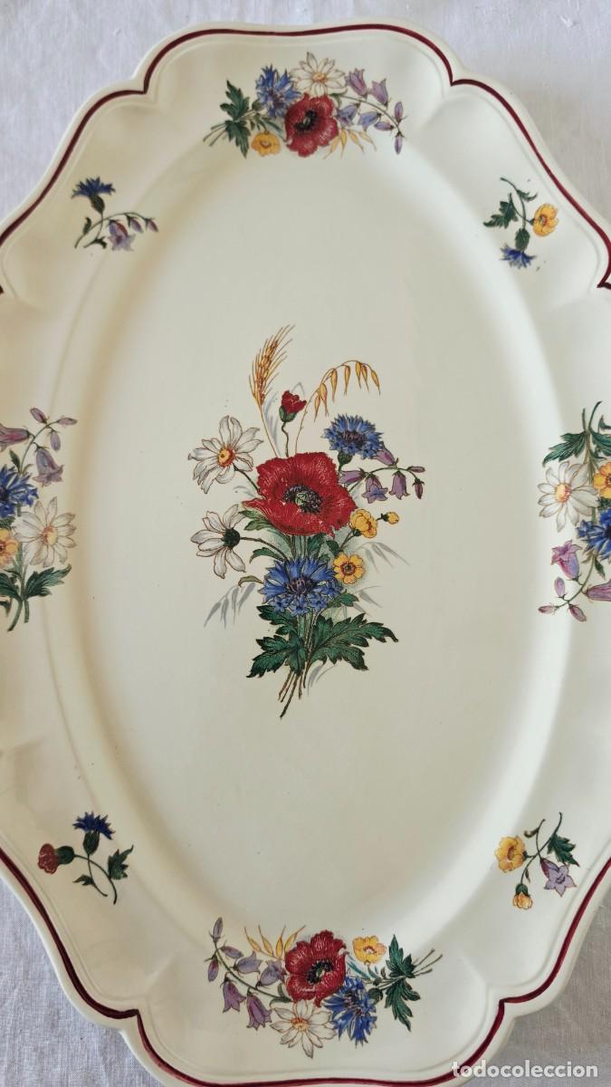 Vintage: Gran Plato Oval Bandeja Sarreguemines &rdquo;Agreste&rdquo; Loza Francesa Vintage 44x31cm Mediados S.XX