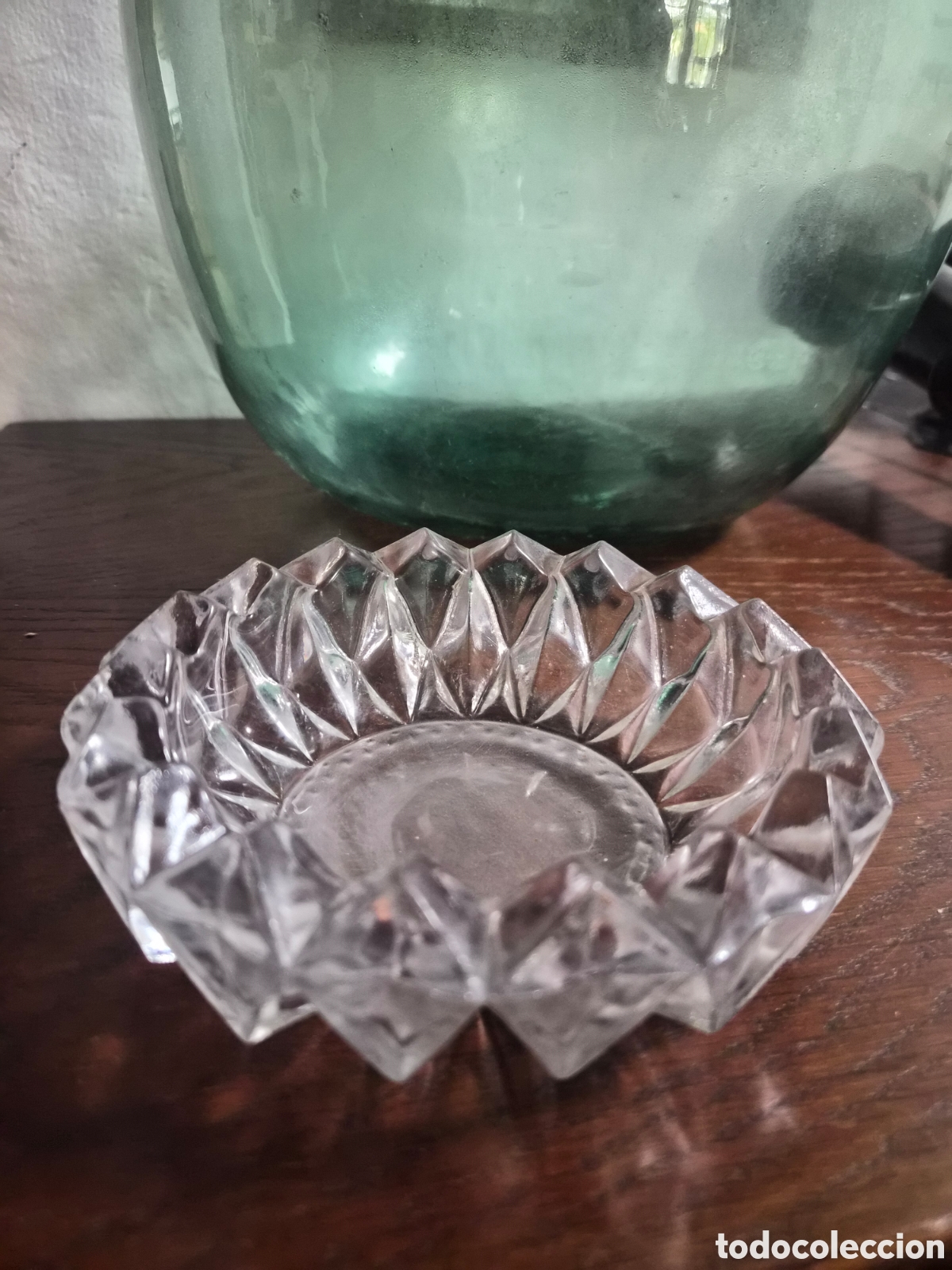Vintage: Cenicero vintage de cristal prensado grueso &ndash; dise&ntilde;o geom&eacute;trico &ndash; a&ntilde;os 60/70