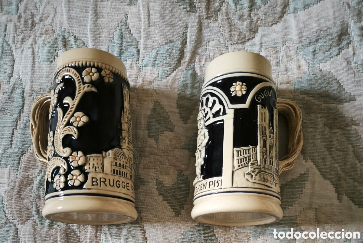 Vintage: Lote de dos jarras de cerveza B&eacute;lgica a&ntilde;os 1950