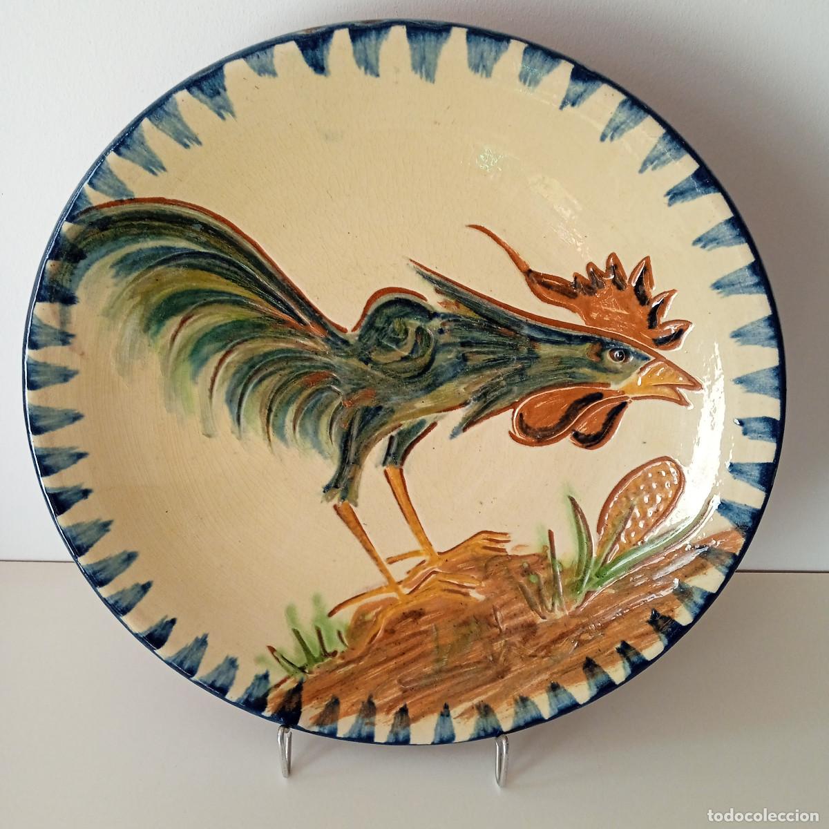 Vintage: Plato cer&aacute;mica Puigdemont La Bisbal 31 cm Gallo. Artesan&iacute;a catalana vintage