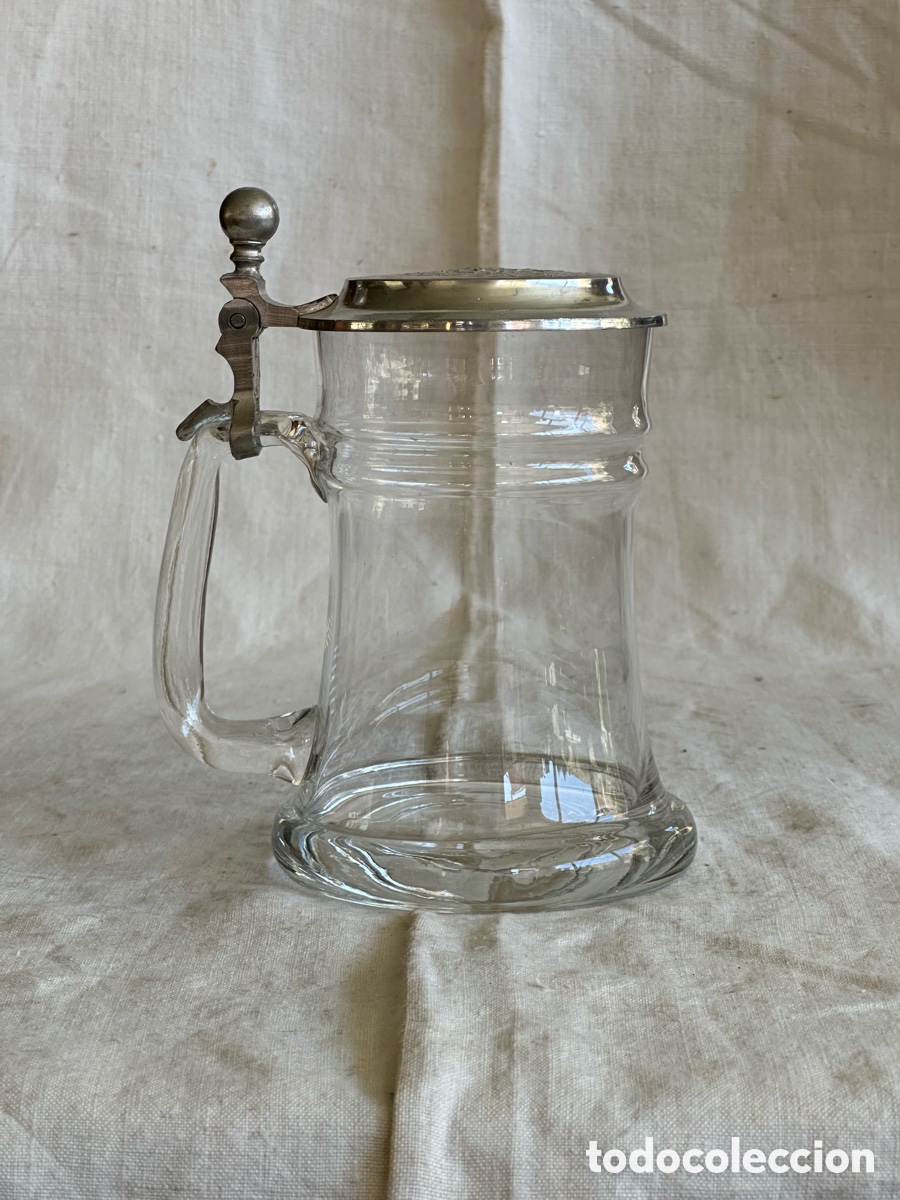 Vintage: W&uuml;rttembergische Metallwarenfabrik (WMF). Jarra alemana de cerveza. Cristal y peltre. Caballo.