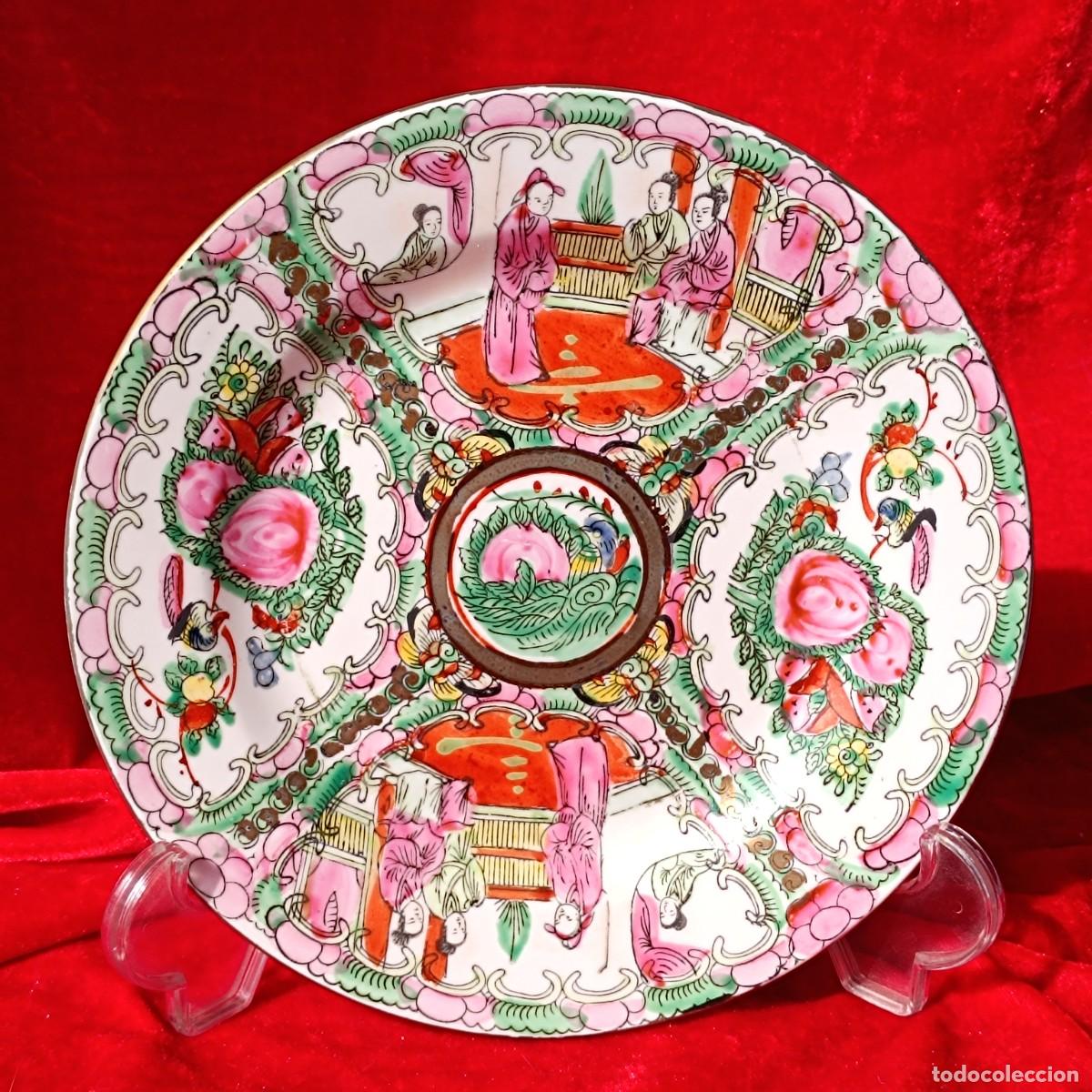 Vintage: Plato porcelana Rose Medallion, escena mandar&iacute;n, aprox. 20 cm