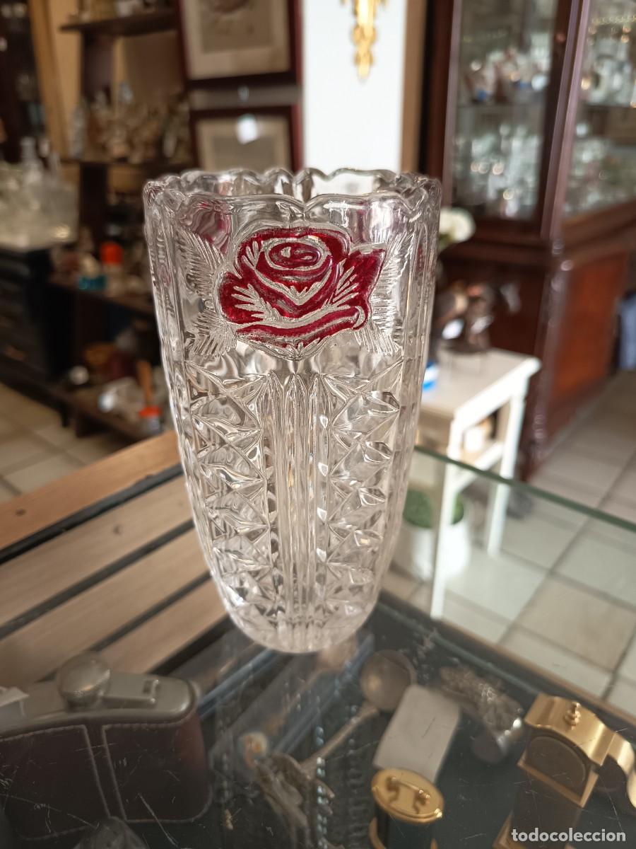 Vintage: Florero de cristal Rosas