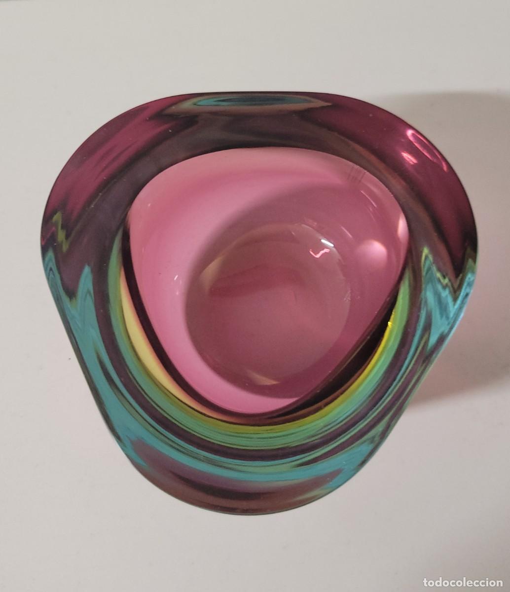 Vintage: Cenicero de cristal de Murano, Geoda rosa y azul