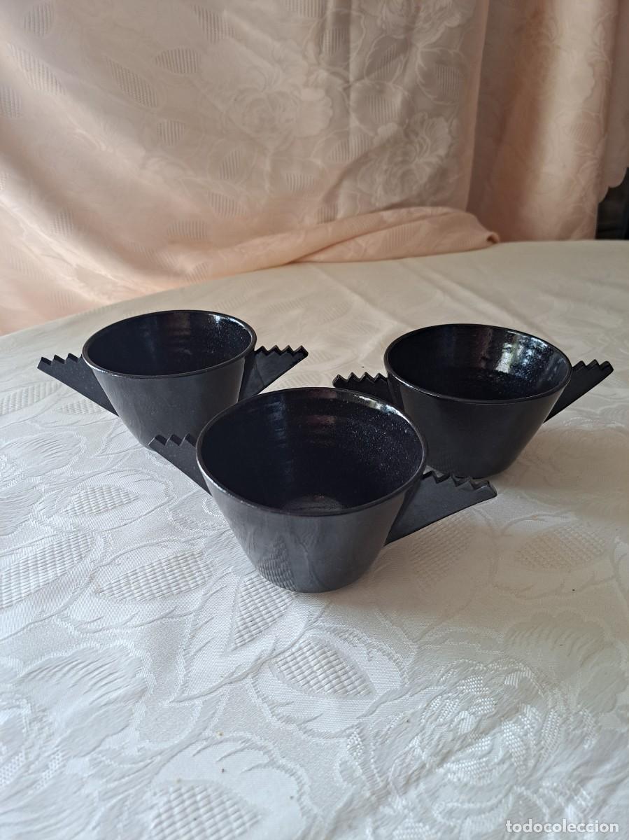 Vintage: Lote de 3 tazones art Nouveau art&iacute;sticos de cer&aacute;mica , firmados.