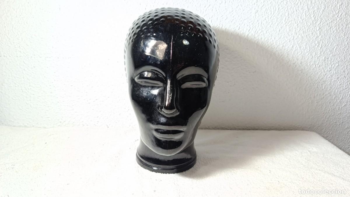 Vintage: ANTIGUA CABEZA DE VIDRIO NEGRO MANIQUI VINTAGE ESTILO PIERO FORNASETTI A&Ntilde;OS 70