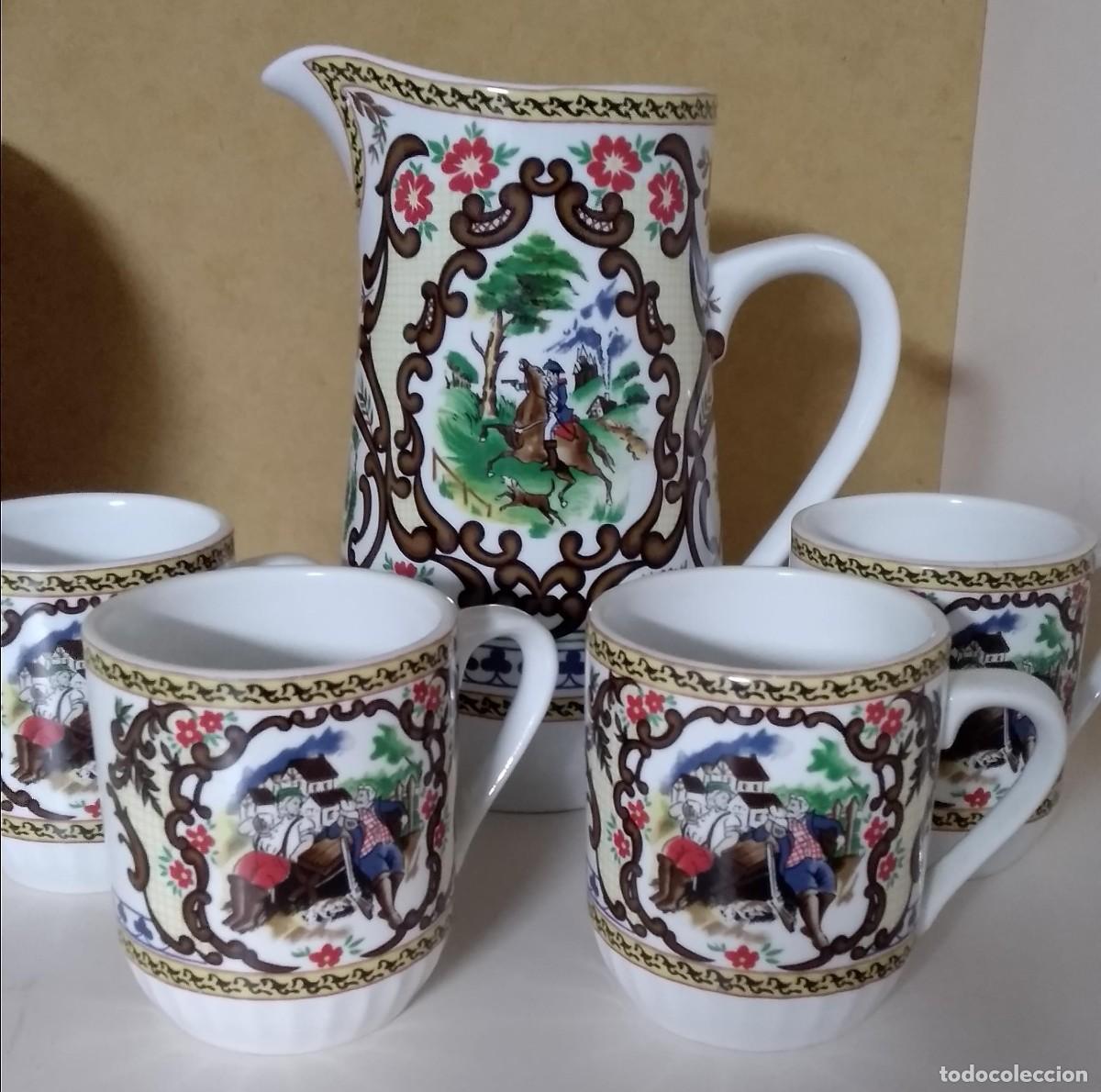 Vintage: Cer&aacute;mica &rdquo;Janbo&rdquo; Jarra y tazas porcelana esmaltada