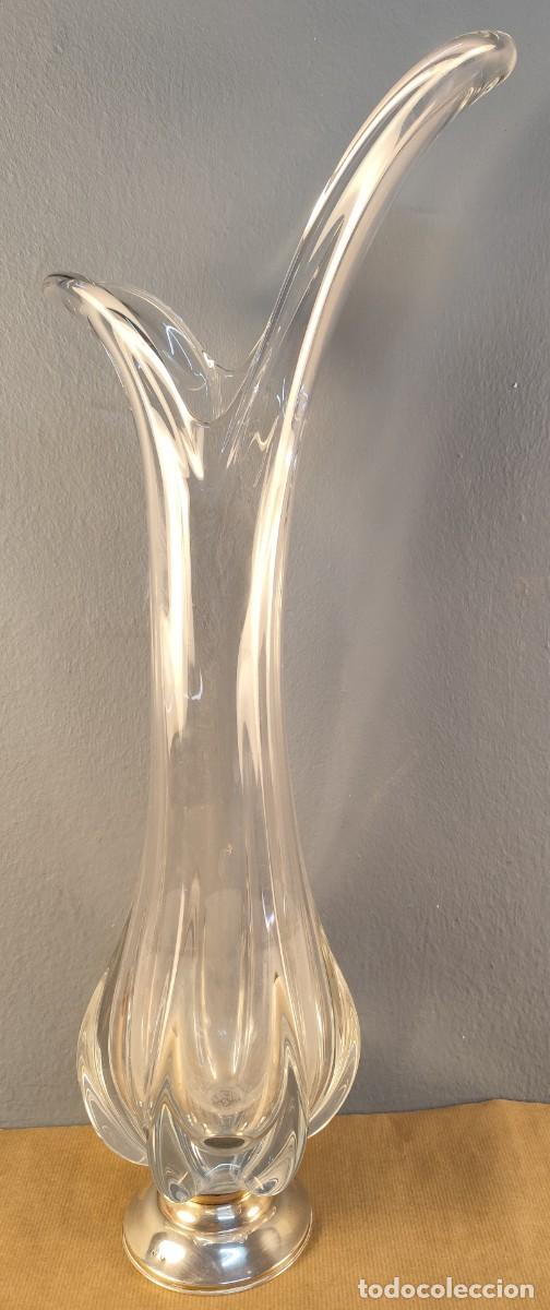 Vintage: Jarr&oacute;n de cristal soplado vintage con base de plata, 60 cm altura