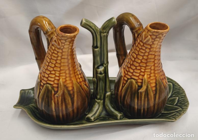 Vintage: ANTIGUO JUEGO DE ACEITERA Y VINAGRERA CON FORMA DE MAIZ