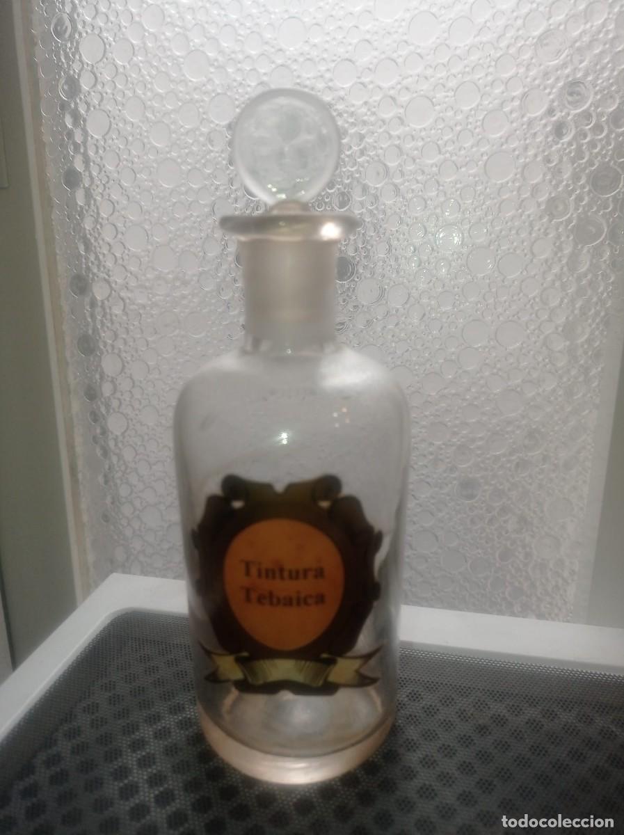Vintage: Botella de boticario de vidrio transparente,Tintura Tebaica