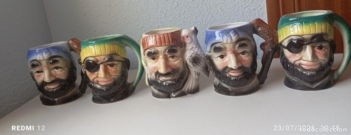 Vintage: Lote de cinco jarras Toby Jug cabezas caras de piratas