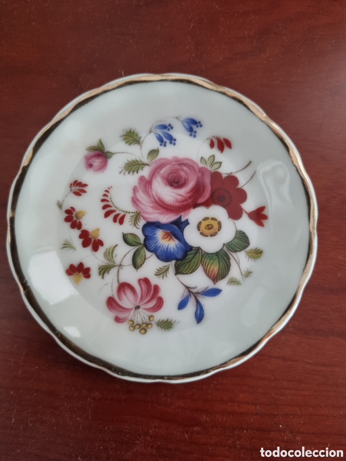 Vintage: Cistercienses de La Palma. Cartagena (Murcia). Platito de cer&aacute;mica pintado a mano. 8 cm di&aacute;metro.