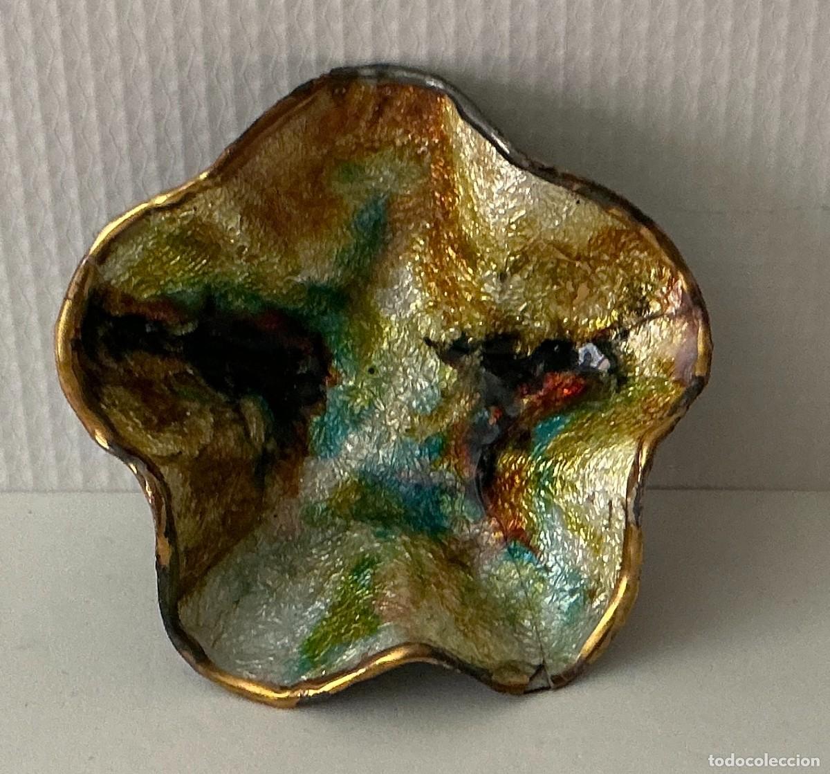 Vintage: Cuenco o platillo floral en esmalte sobre cobre. Mid-Century Modern