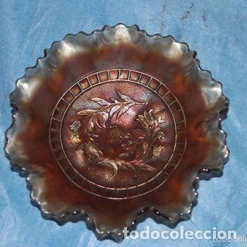 Vintage: Fuente Centro Mesa Cristal Iridiscente Relieve Floral Carnival Glass PEIFER