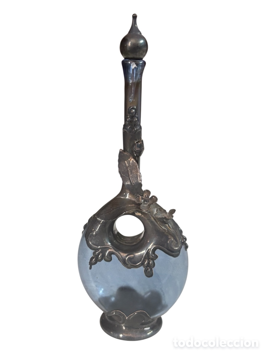 Vintage: Bonito perfumero en cristal, azul y plata