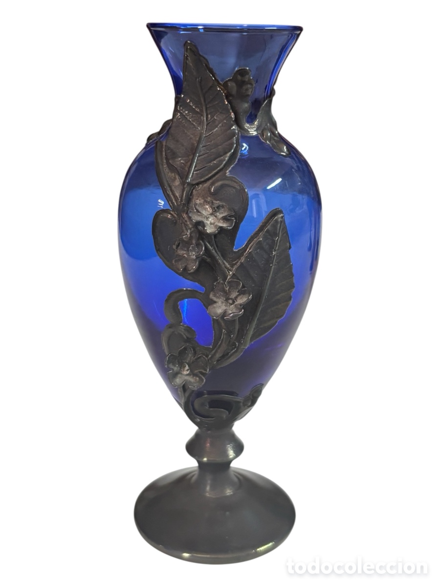 Vintage: Bonito jarr&oacute;n azul. Cristal y Plata.