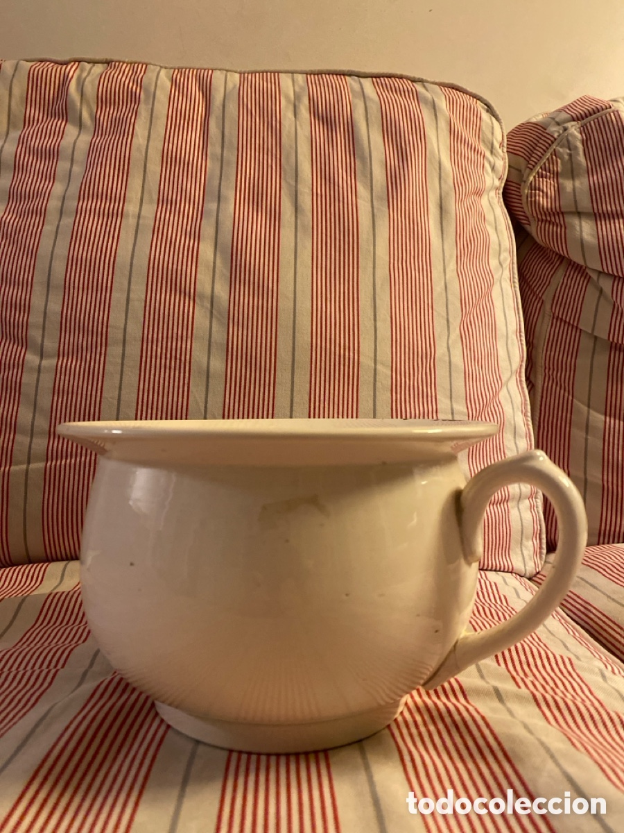 Vintage: Orinal antiguo de loza francesa Digoin Sarreguemines, blanco, a&ntilde;os 1920&ndash;1950