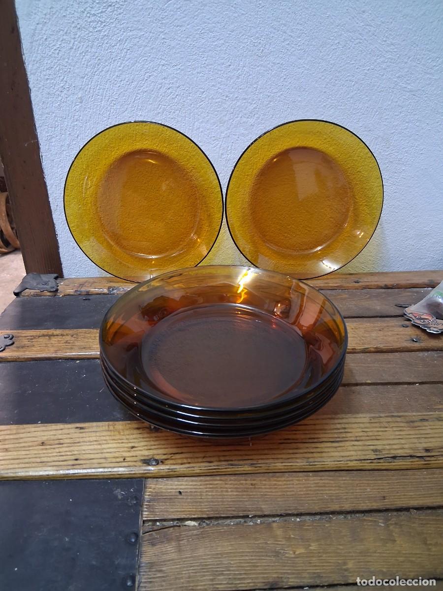 Vintage: 6 Platos hondos duralex ambar marr&oacute;n