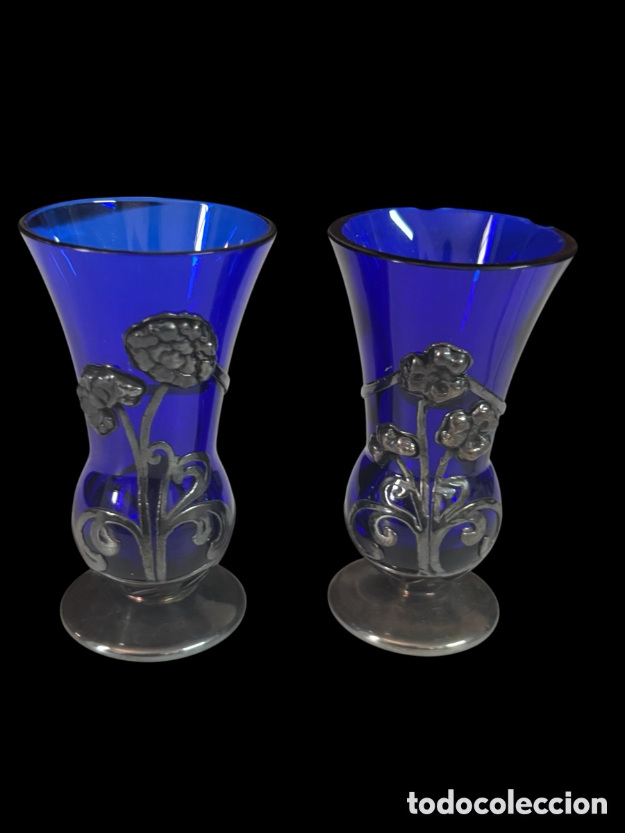 Vintage: Pareja de jarrones, de Cristal y Plata