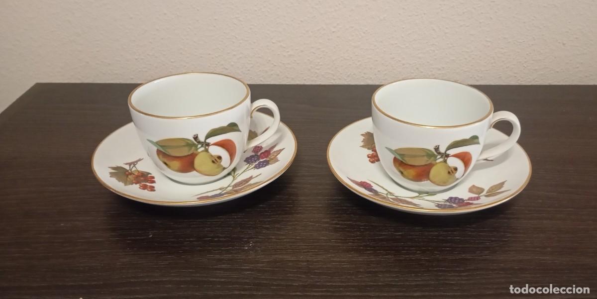 Vintage: HERMOSO SERVICIO DE 2 TAZAS CAFE/T&Eacute; +,2 PLATILLOS DE PORCELANA FINA ROYAL WORCESTER, EVESHAM GOLD
