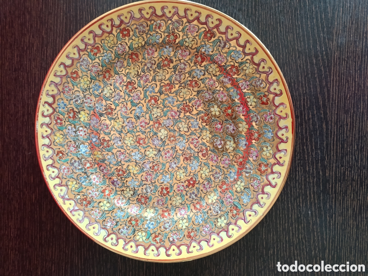 Vintage: Plato chino de importaci&oacute;n pintado a mano millefleurs